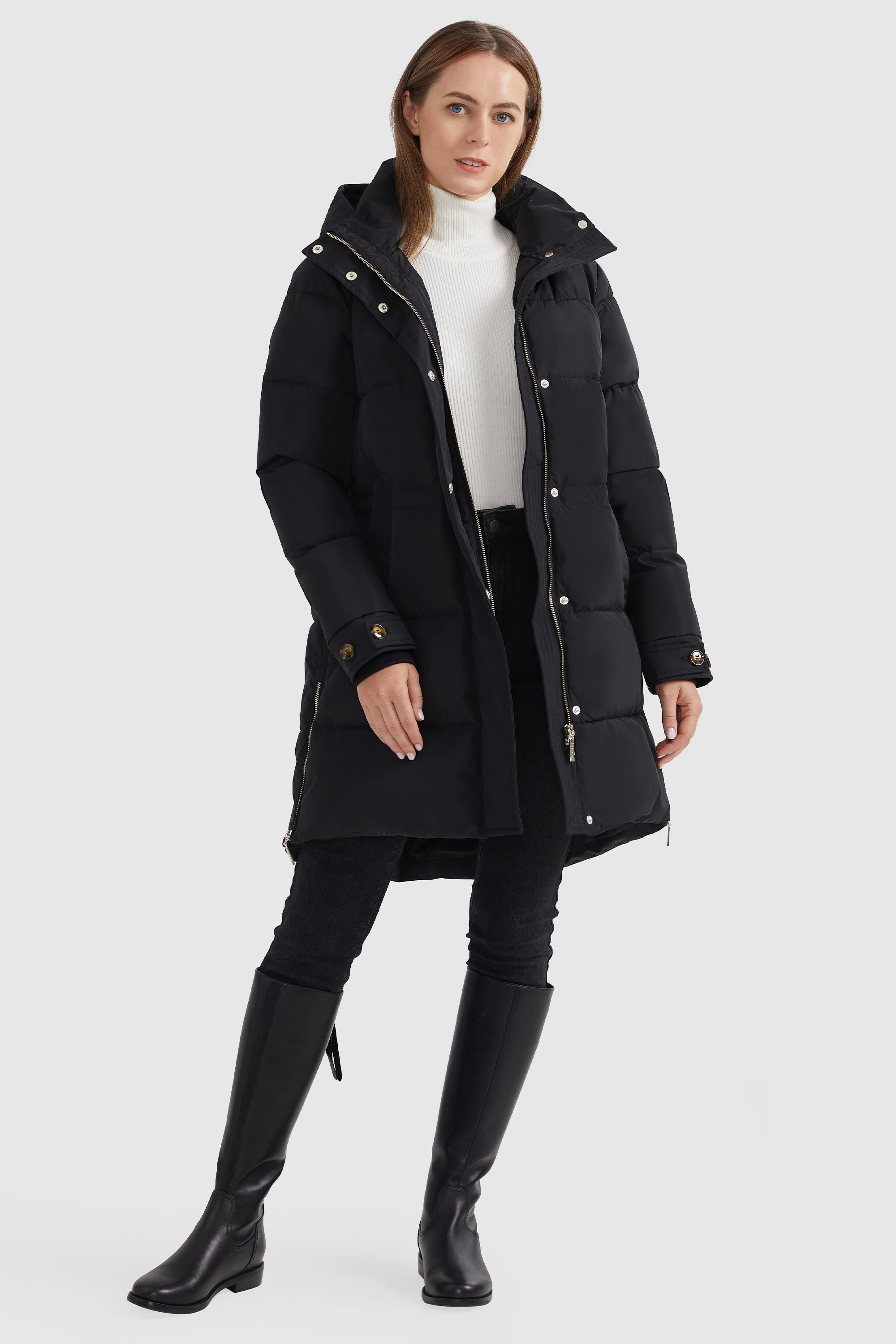 Orolay-Zipper Winter Thickened Puffer Coat-#color_Black