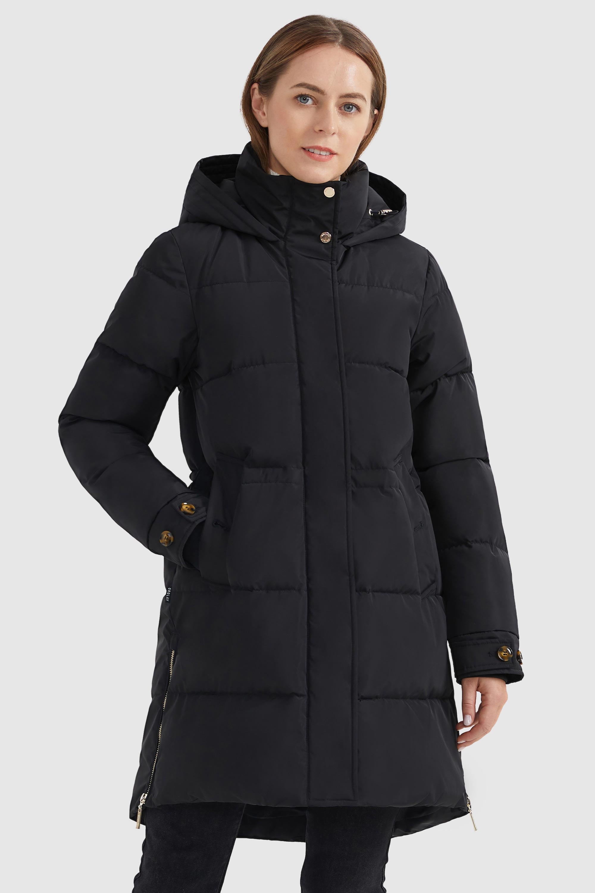 Orolay-Zipper Winter Thickened Puffer Coat-#color_Black