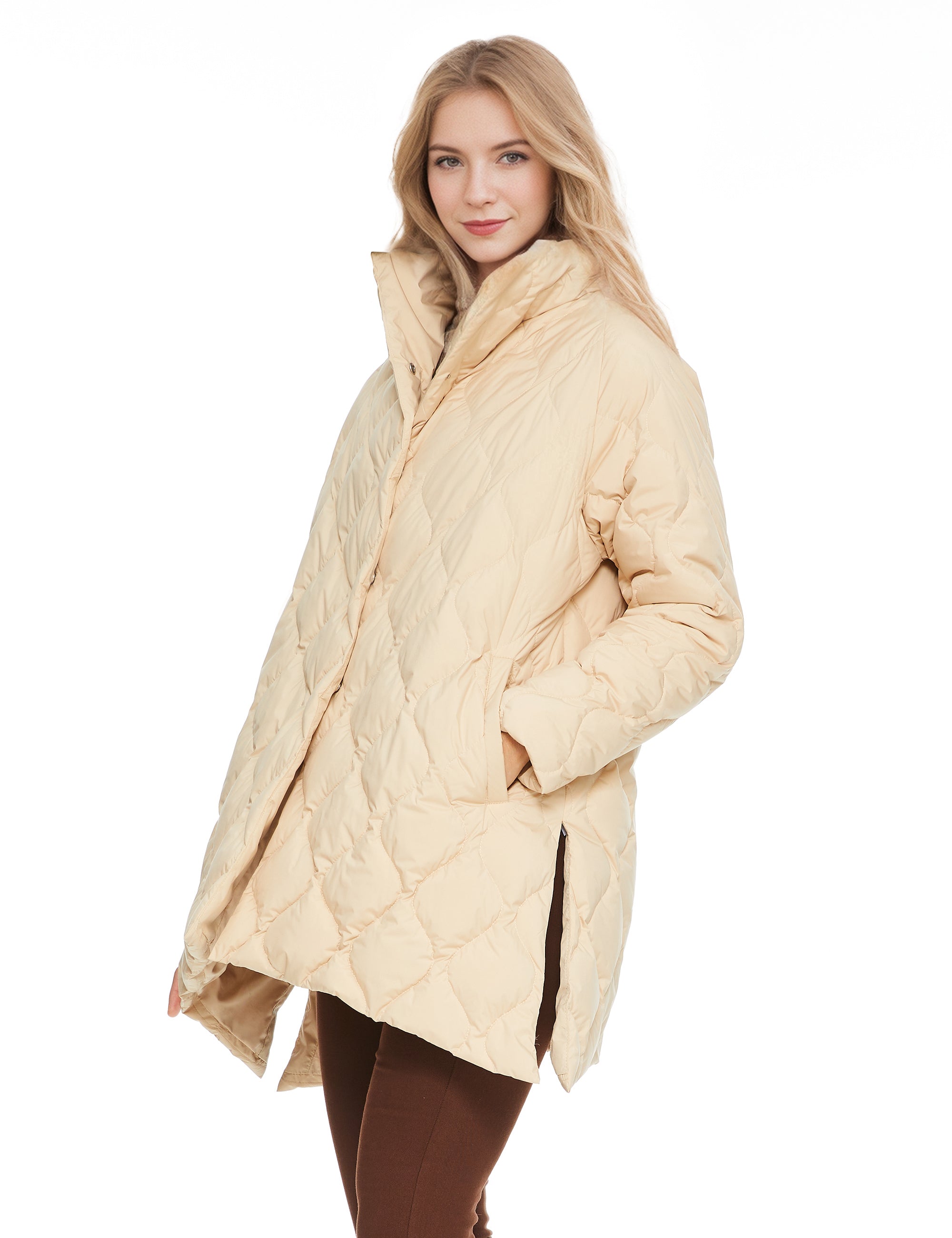 Orolay Oversized Quilted Puffer Jacket Lightweight with Pockets #color_khaki 