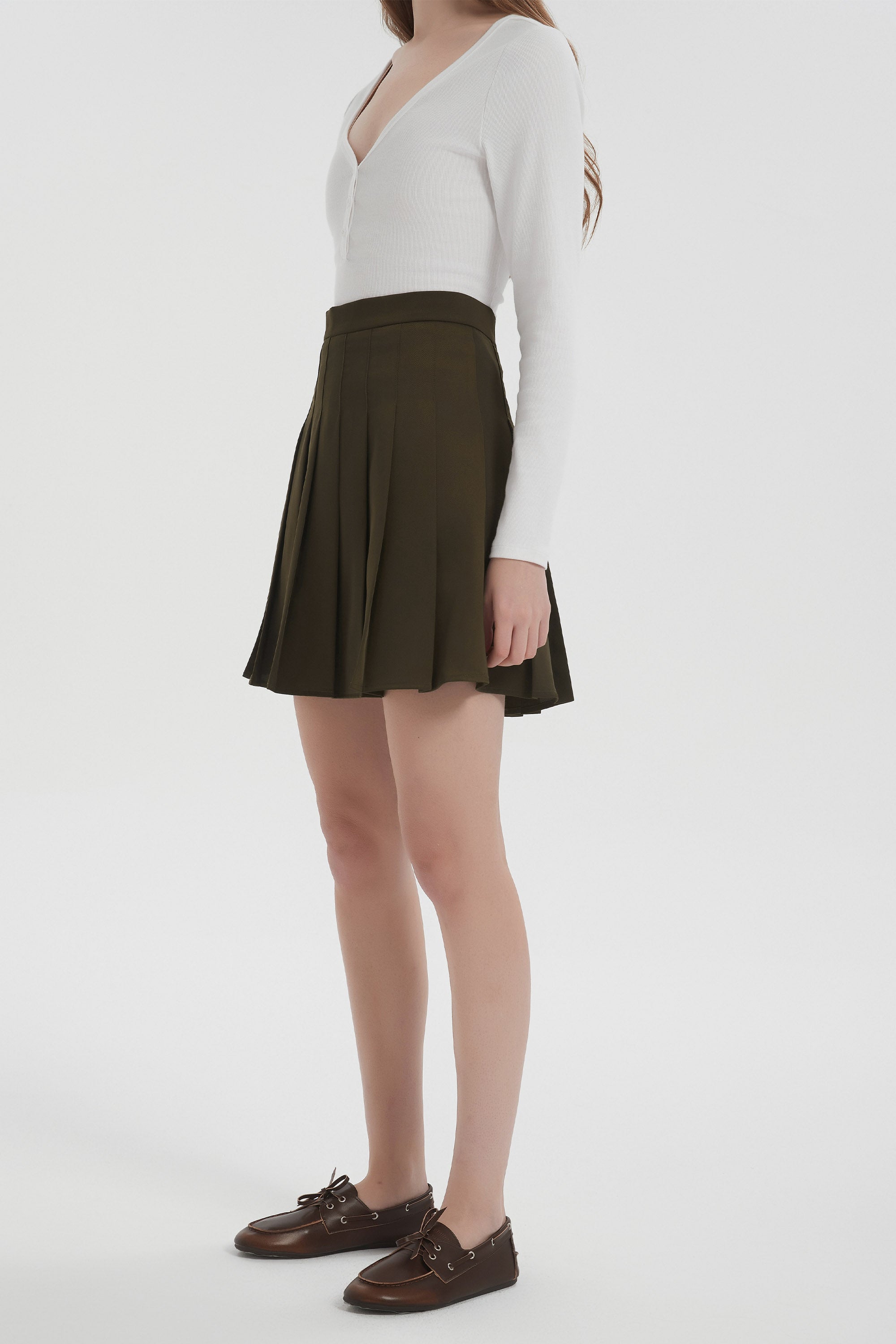 Orolay High Waisted Skirts A Line Pleated Skirt #color_olive