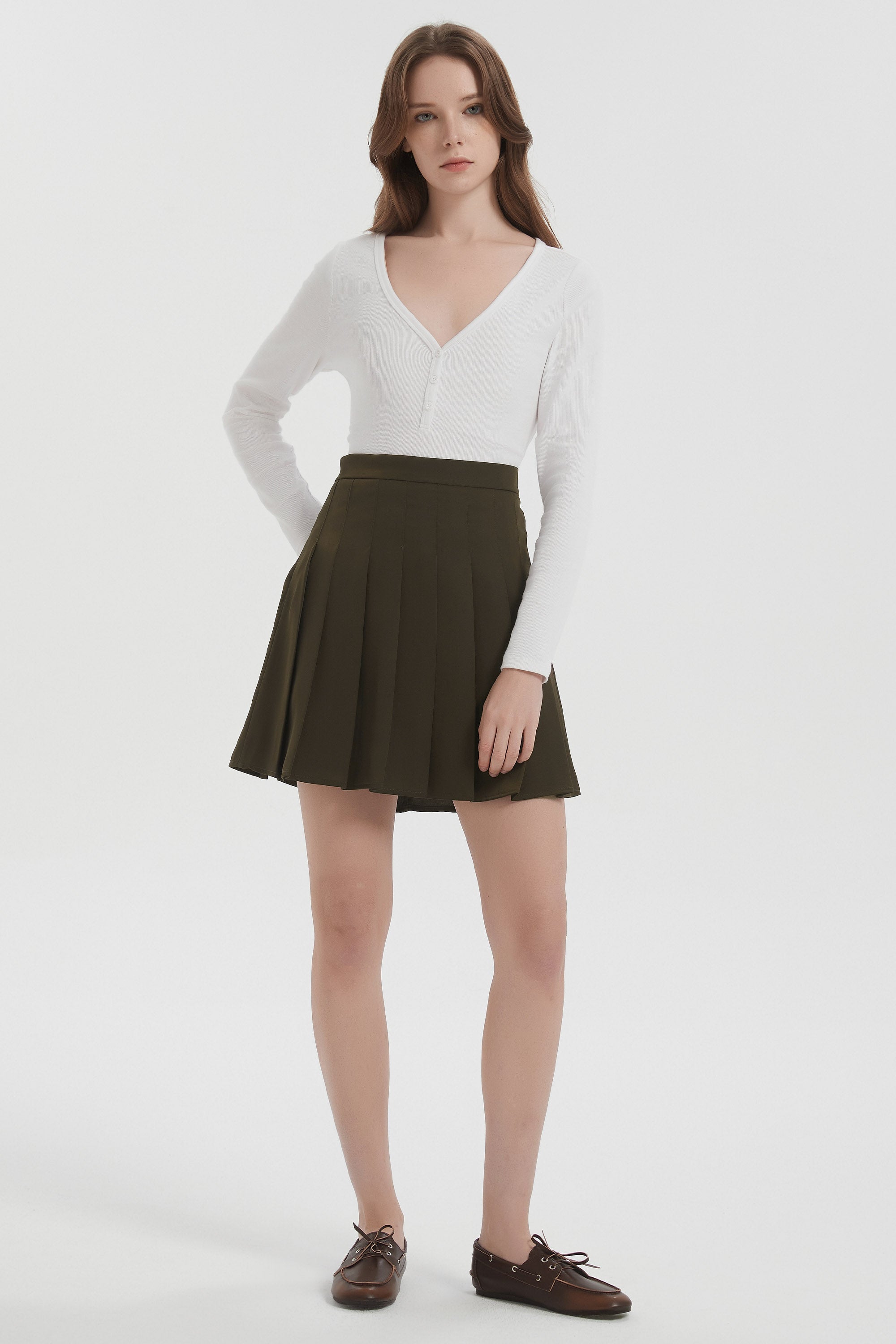 Orolay High Waisted Skirts A Line Pleated Skirt #color_olive