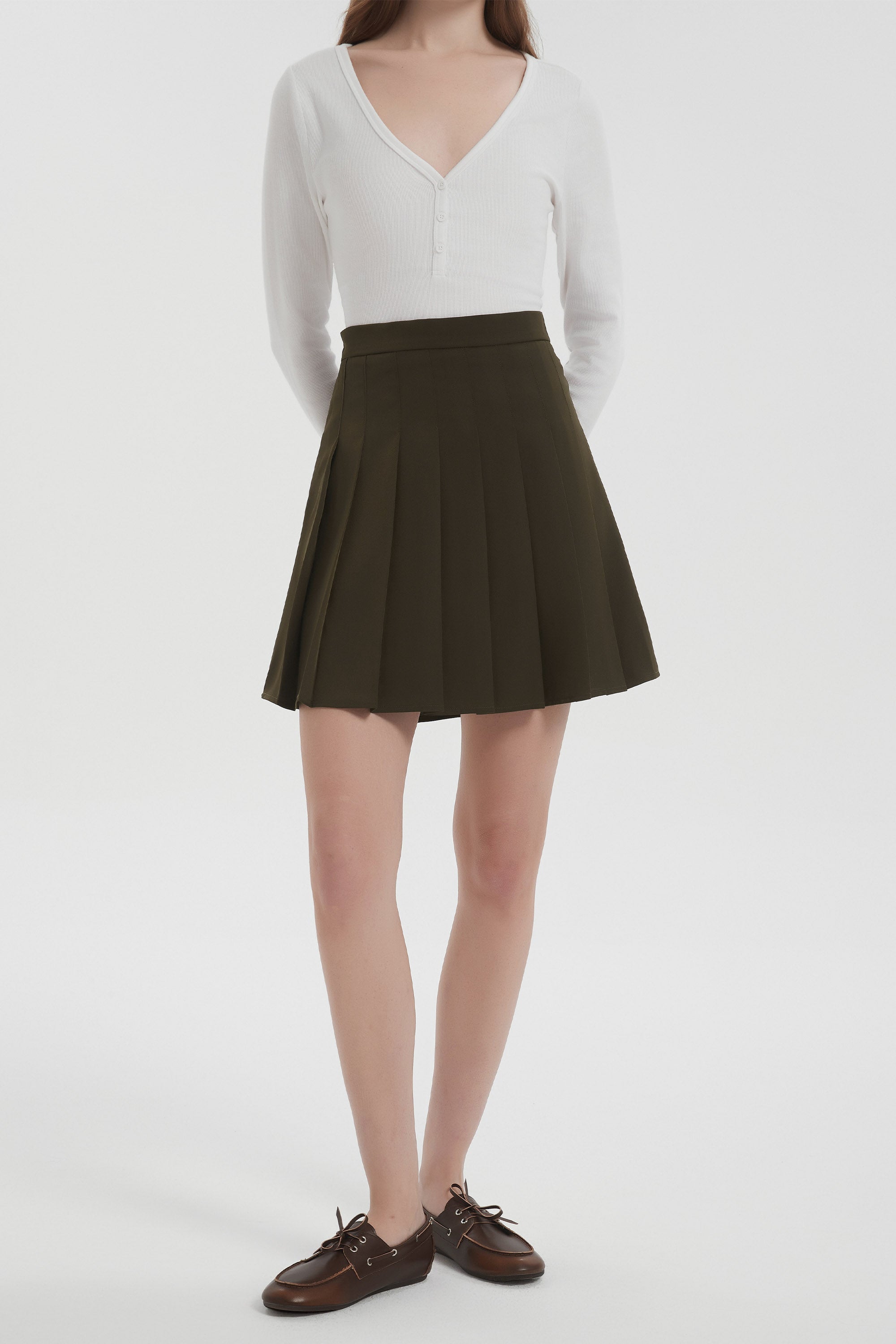 Orolay High Waisted Skirts A Line Pleated Skirt #color_olive