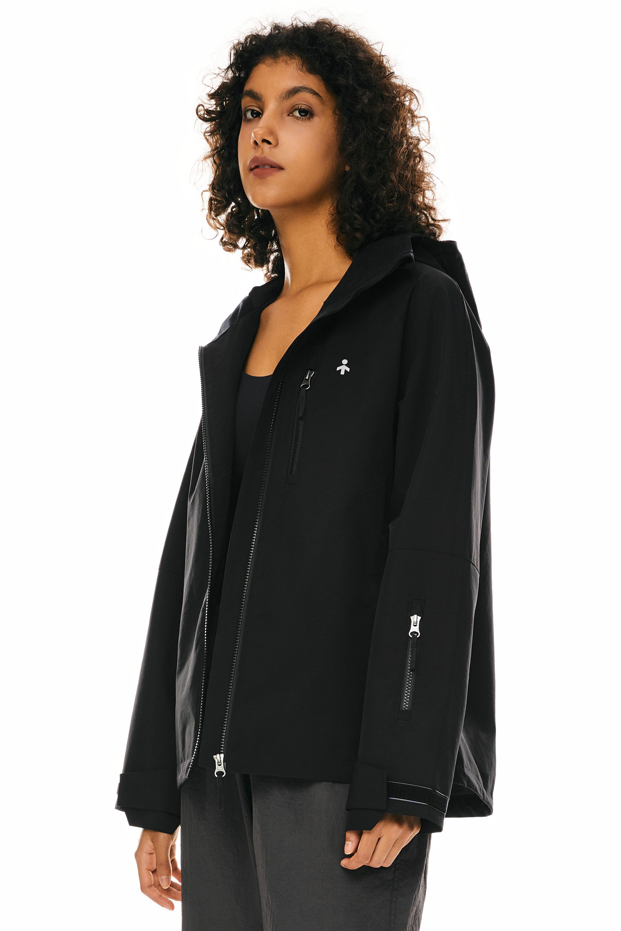 OROLAY Zip Up Rain Jacket Lightweight Hooded Windbreaker #color_black