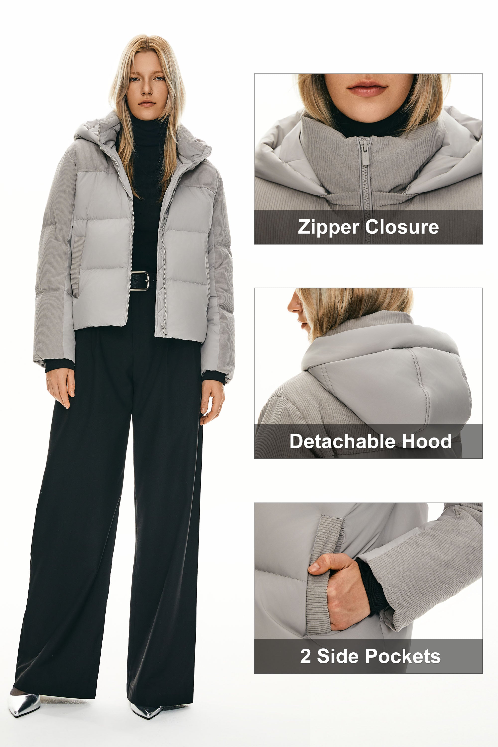 Orolay Cropped Puffer Jacket Winter Hooded #color_gray