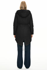 Parka-Drawstring Waist Fleece - Lined Parka - Orolay, #color_Black