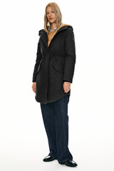 Parka-Drawstring Waist Fleece - Lined Parka - Orolay, #color_Black