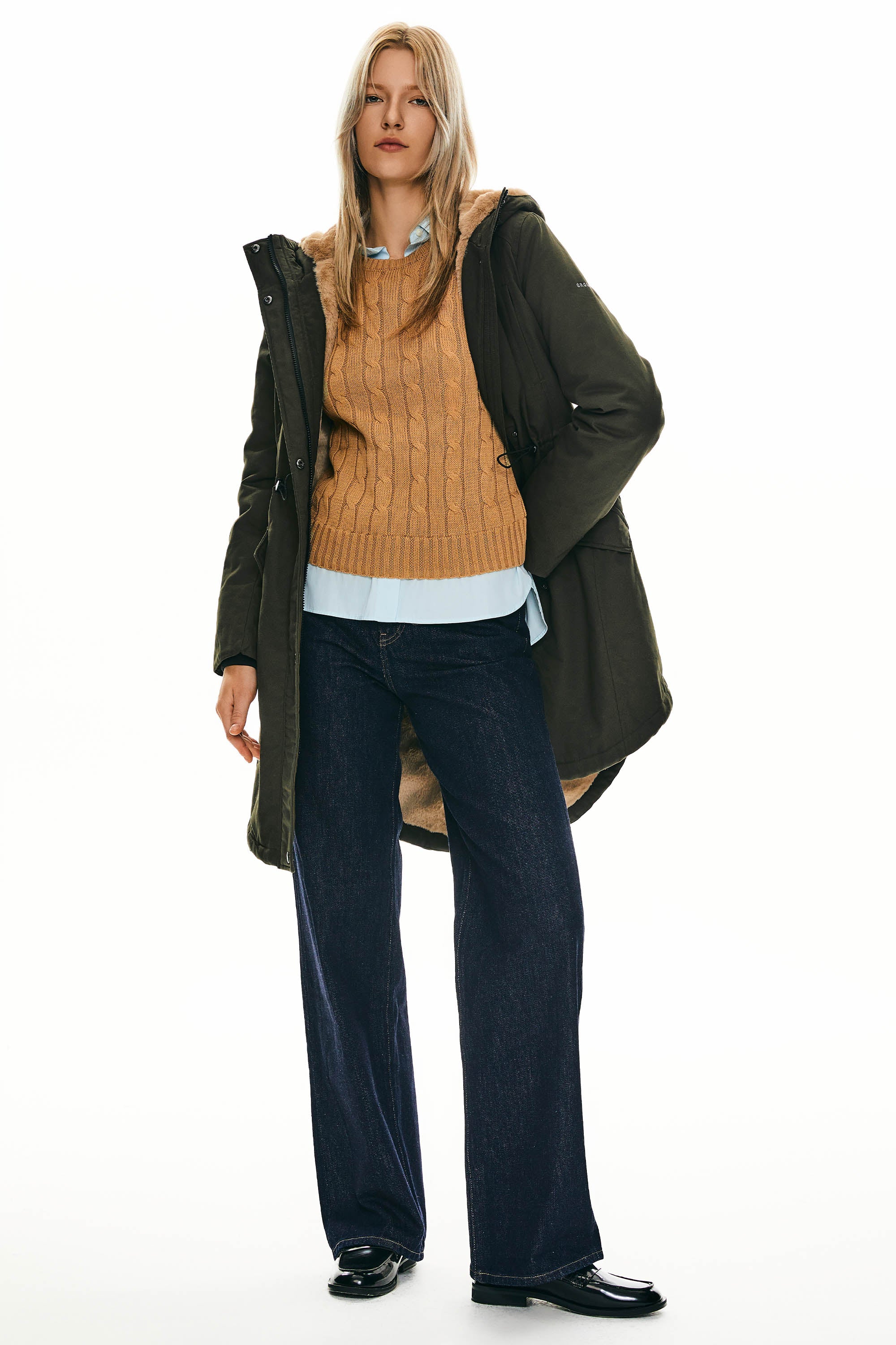 Parka-Drawstring Waist Fleece - Lined Parka - Orolay, #color_dark green