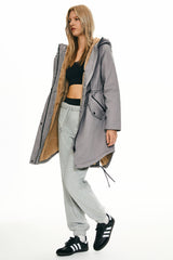 Parka-Drawstring Waist Fleece - Lined Parka - Orolay, #color_Quiet Gray