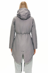 Parka-Drawstring Waist Fleece - Lined Parka - Orolay, #color_Quiet Gray