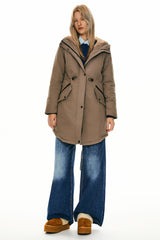 Parka-Drawstring Waist Fleece - Lined Parka - Orolay, #color_Bronze Brown