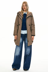 Parka-Drawstring Waist Fleece - Lined Parka - Orolay, #color_Bronze Brown