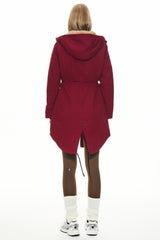 Parka-Drawstring Waist Fleece - Lined Parka - Orolay, #color_Red Dahlia