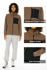 Orolay Fleece Reversible Vest Sherpa with Pockets #color_brown