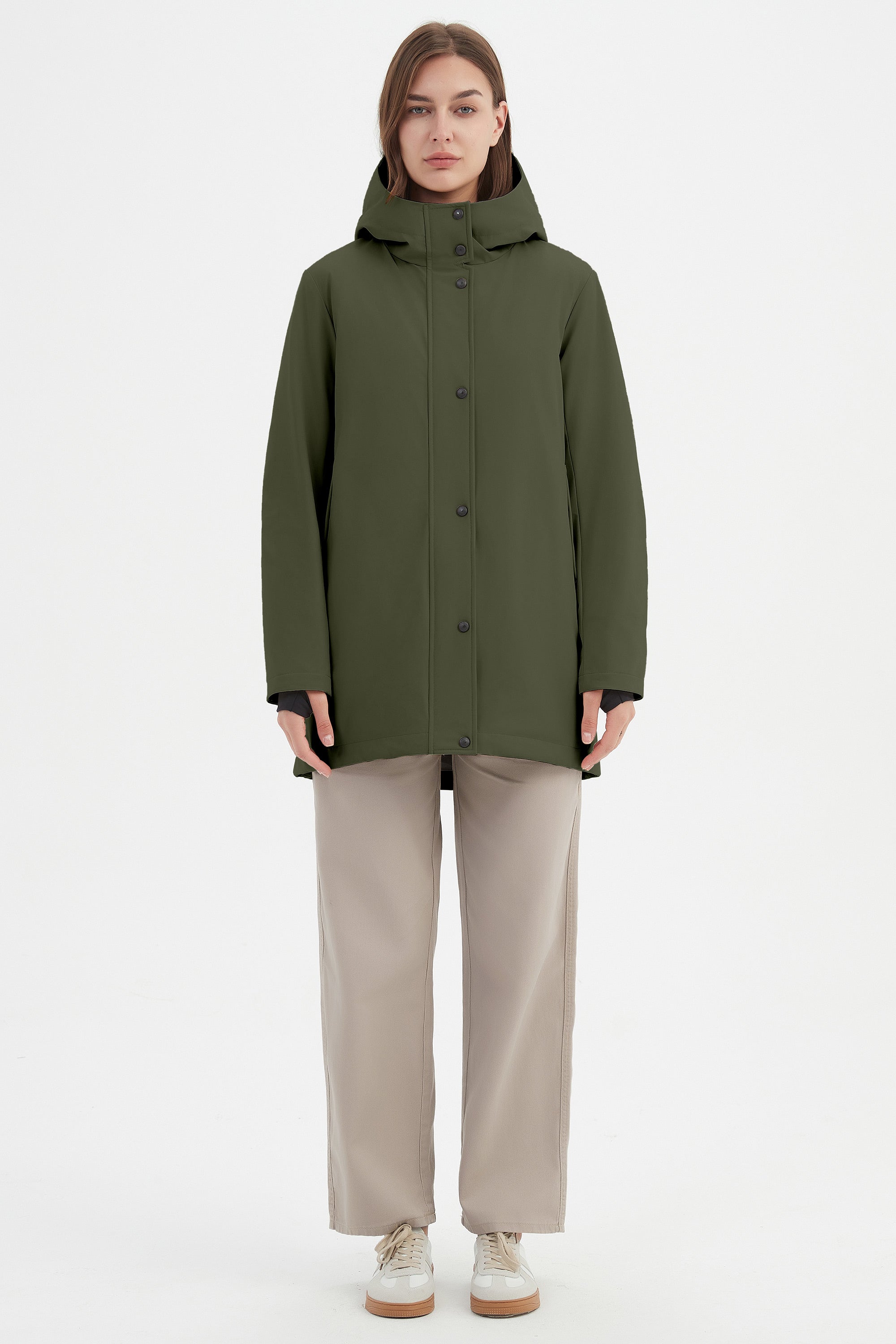 Orolay Hooded Winter Long Down Parka #color_dark green