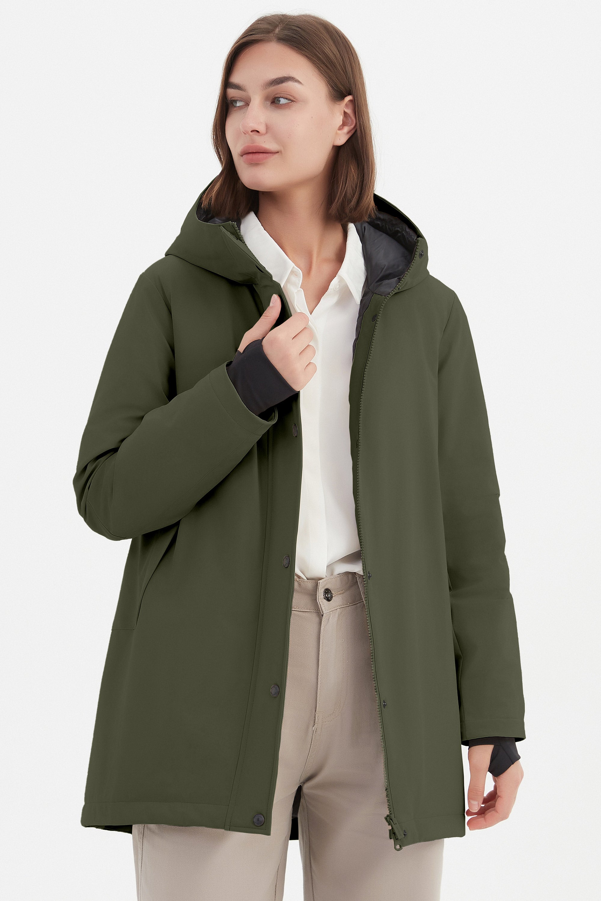 Orolay Hooded Winter Long Down Parka #color_dark green