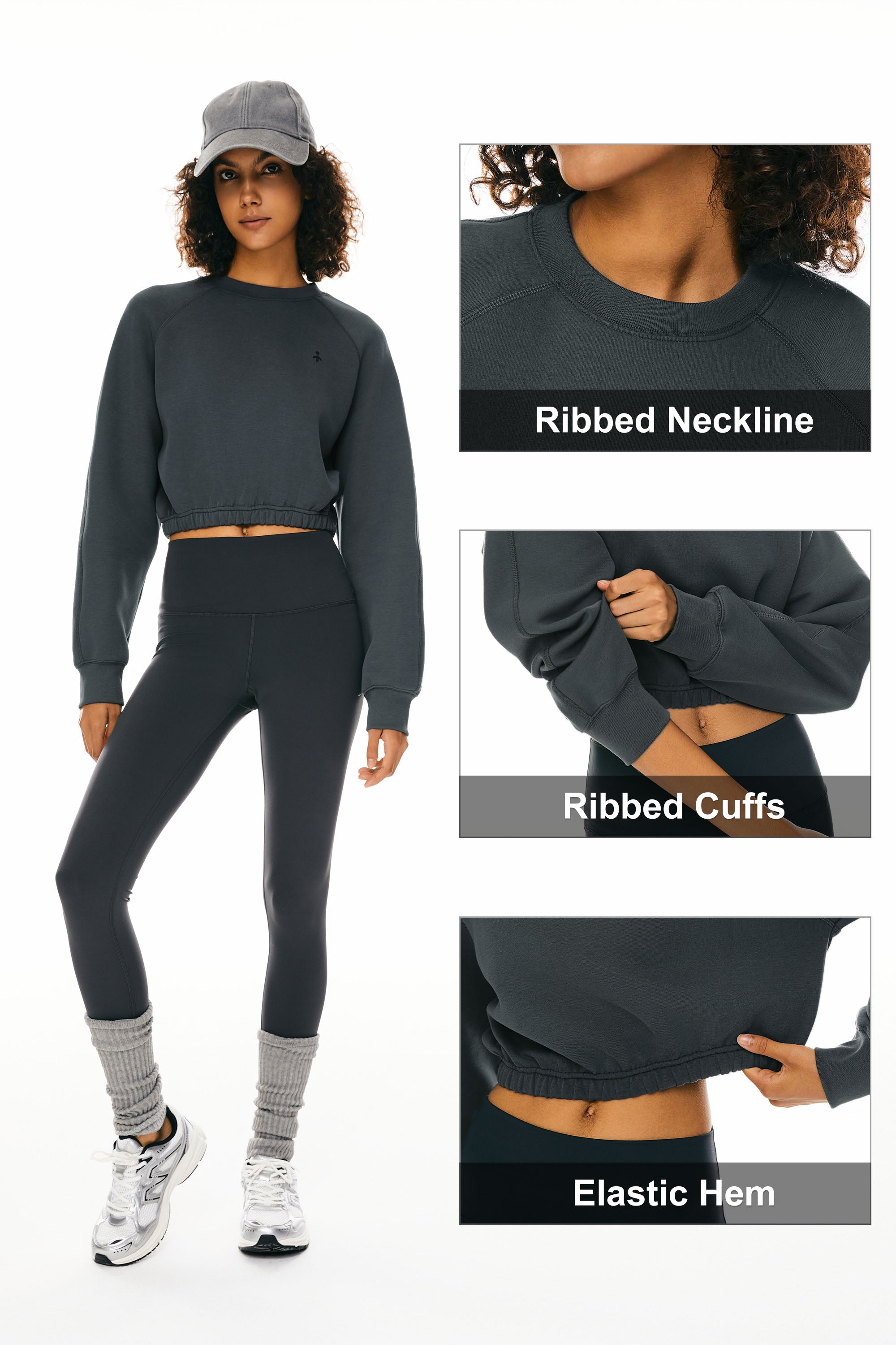 Orolay Oversized Cropped Sweatshirt Long Sleeve #color_gray