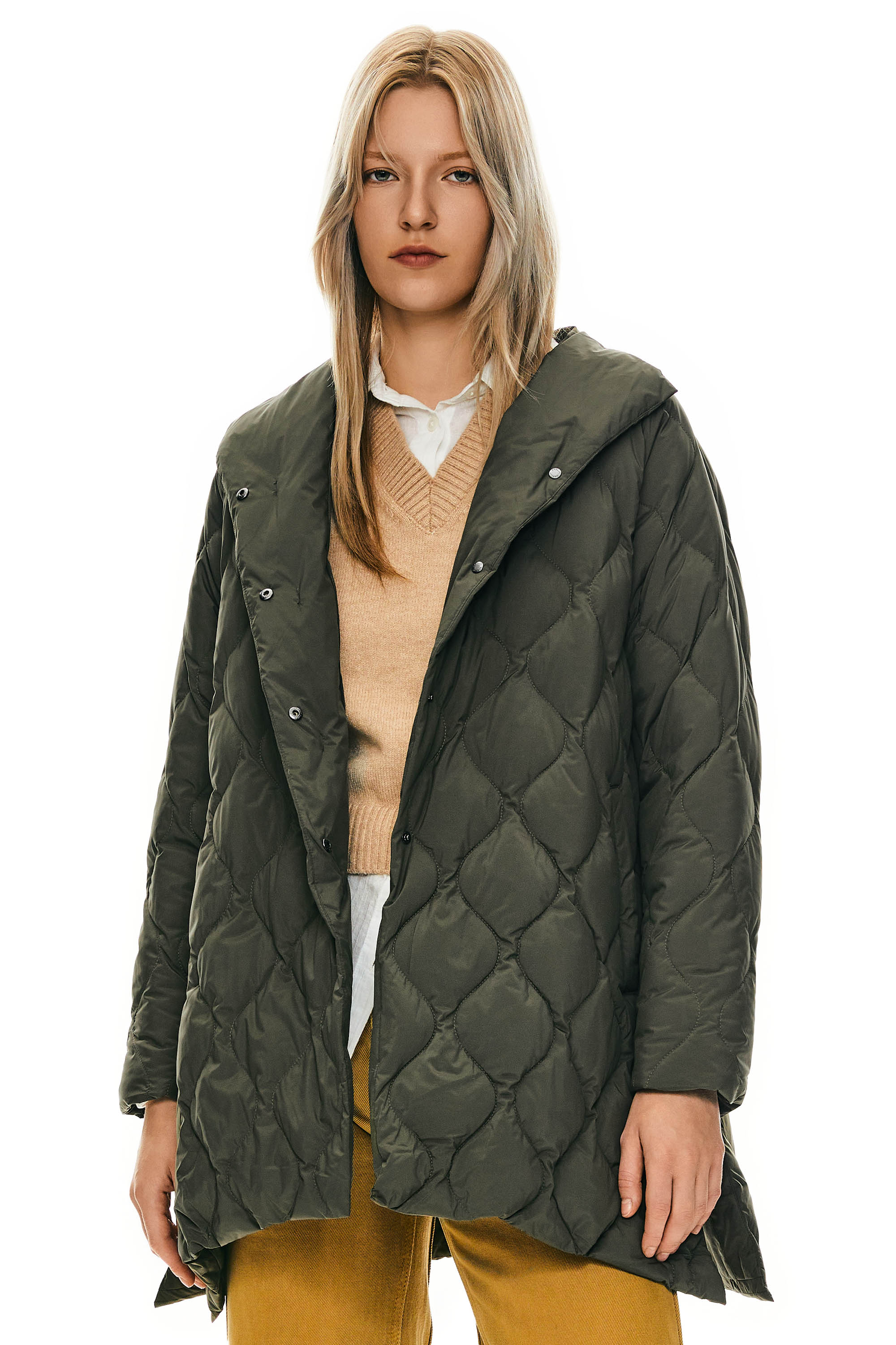 Orolay Oversized Quilted Puffer Jacket Lightweight with Pockets #color_green 