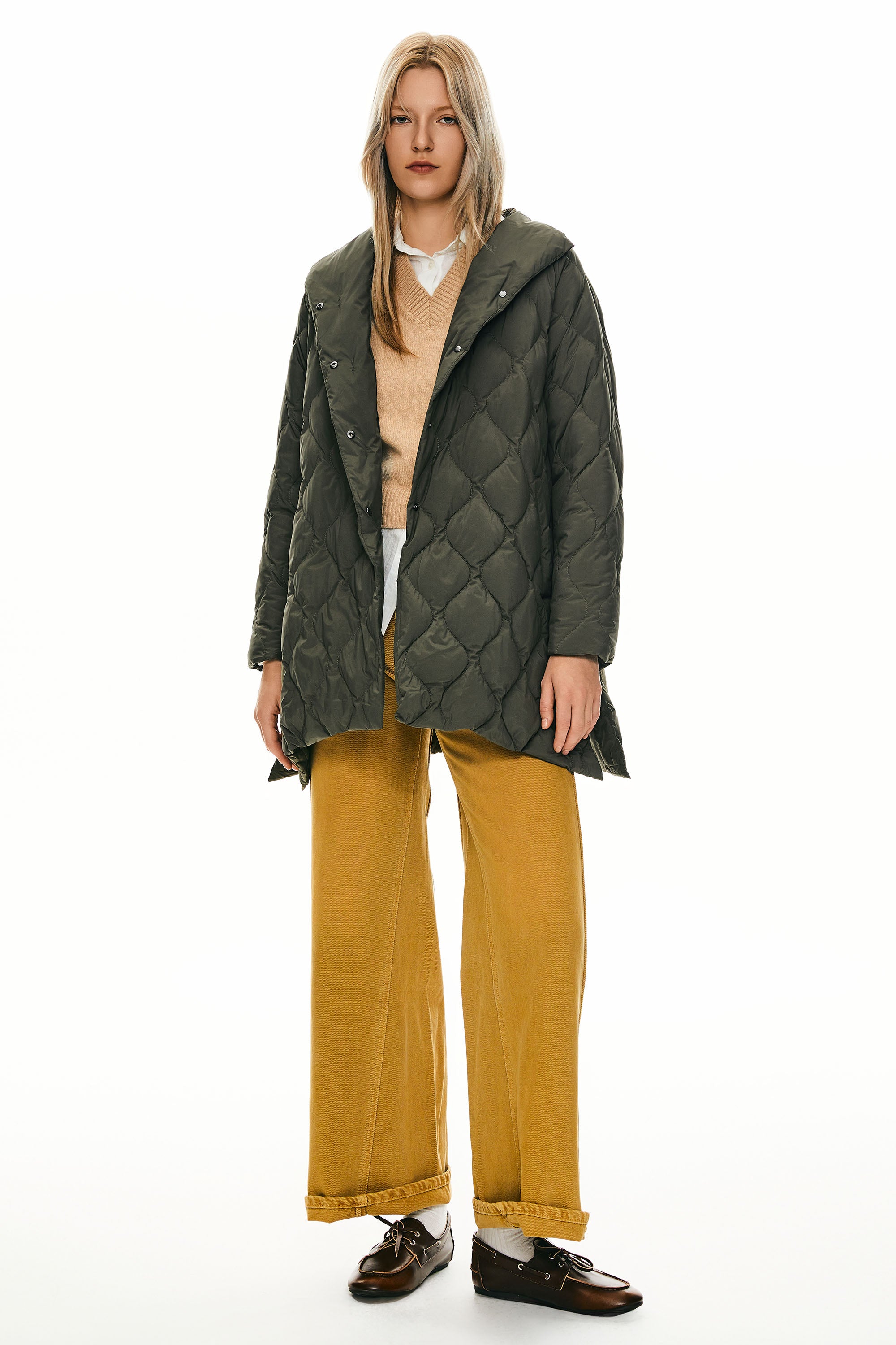 Orolay Oversized Quilted Puffer Jacket Lightweight with Pockets #color_green 