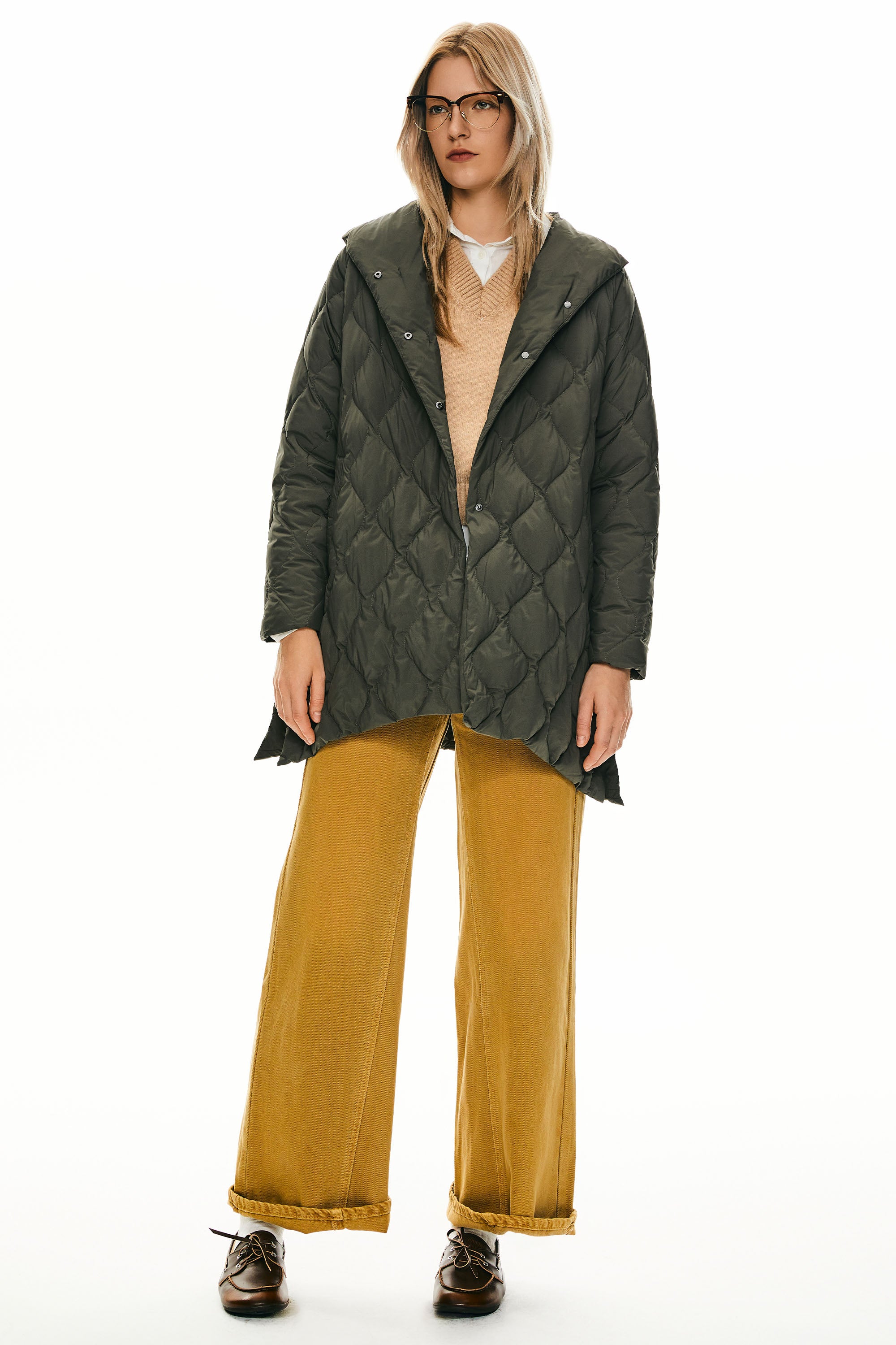 Orolay Oversized Quilted Puffer Jacket Lightweight with Pockets #color_green 