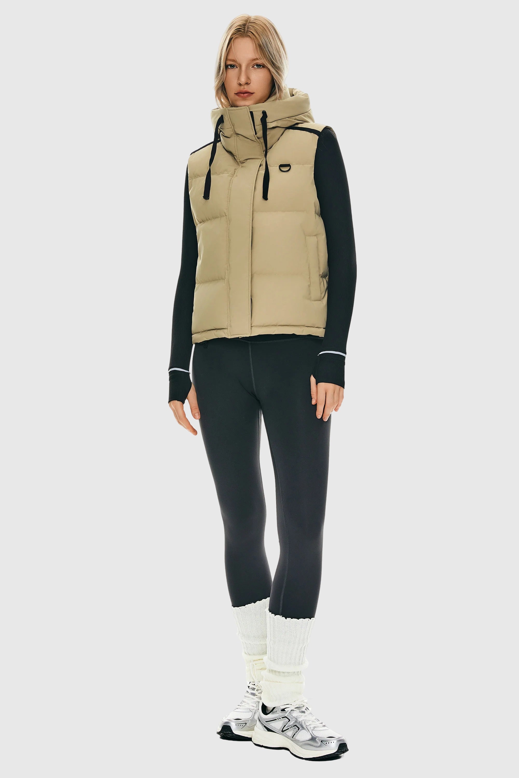 Orolay Puffer Down Vest Hooded Cropped Zip Up #color_Khaki