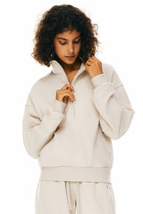 Oversized Half Zip Sweatshirts - Orolay, #color_Beige