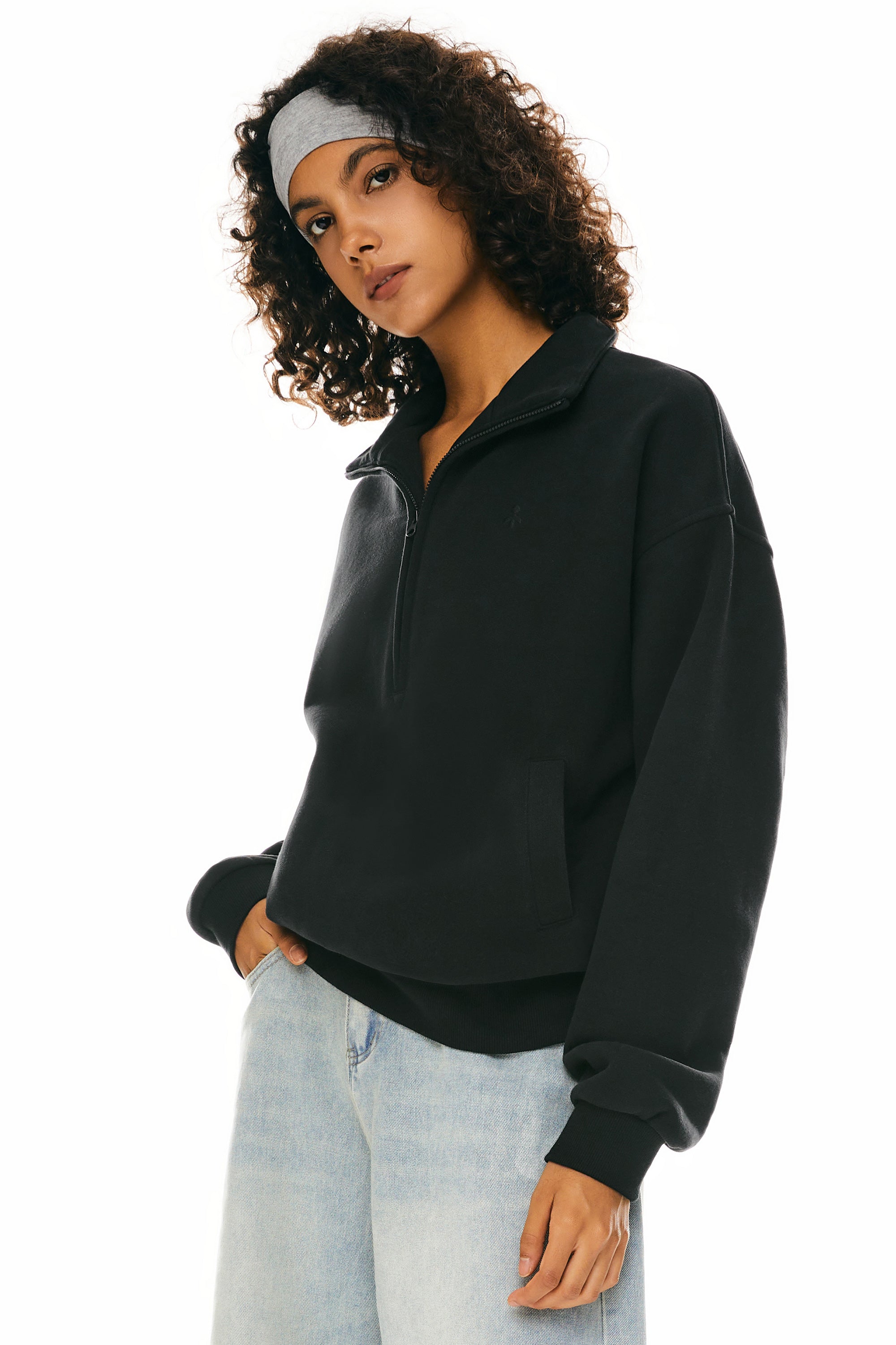 Oversized Half Zip Sweatshirts - Orolay, #color_Black