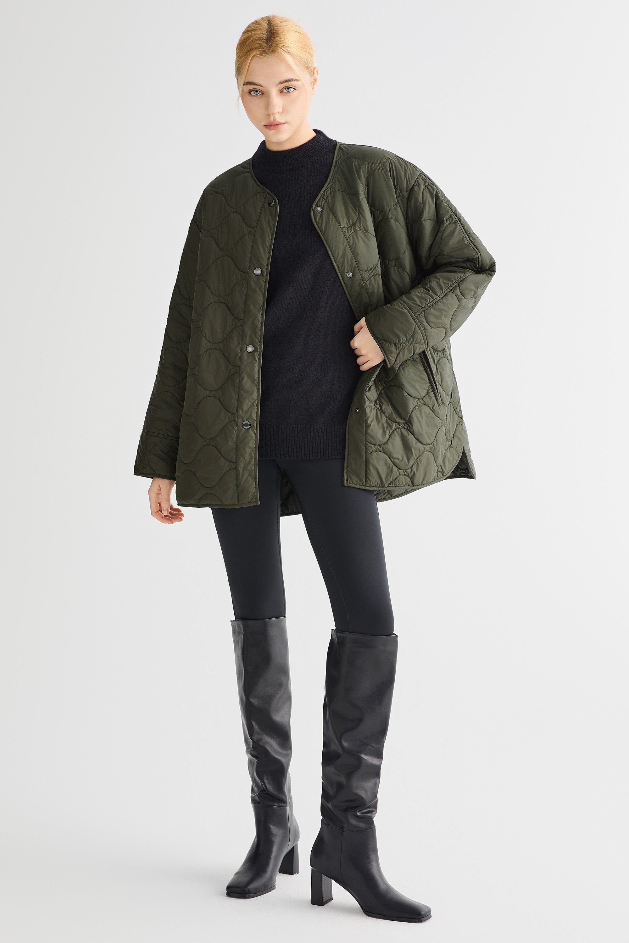 Oversized Quilted Drop-Shoulder Jacket Orolay #color_olive