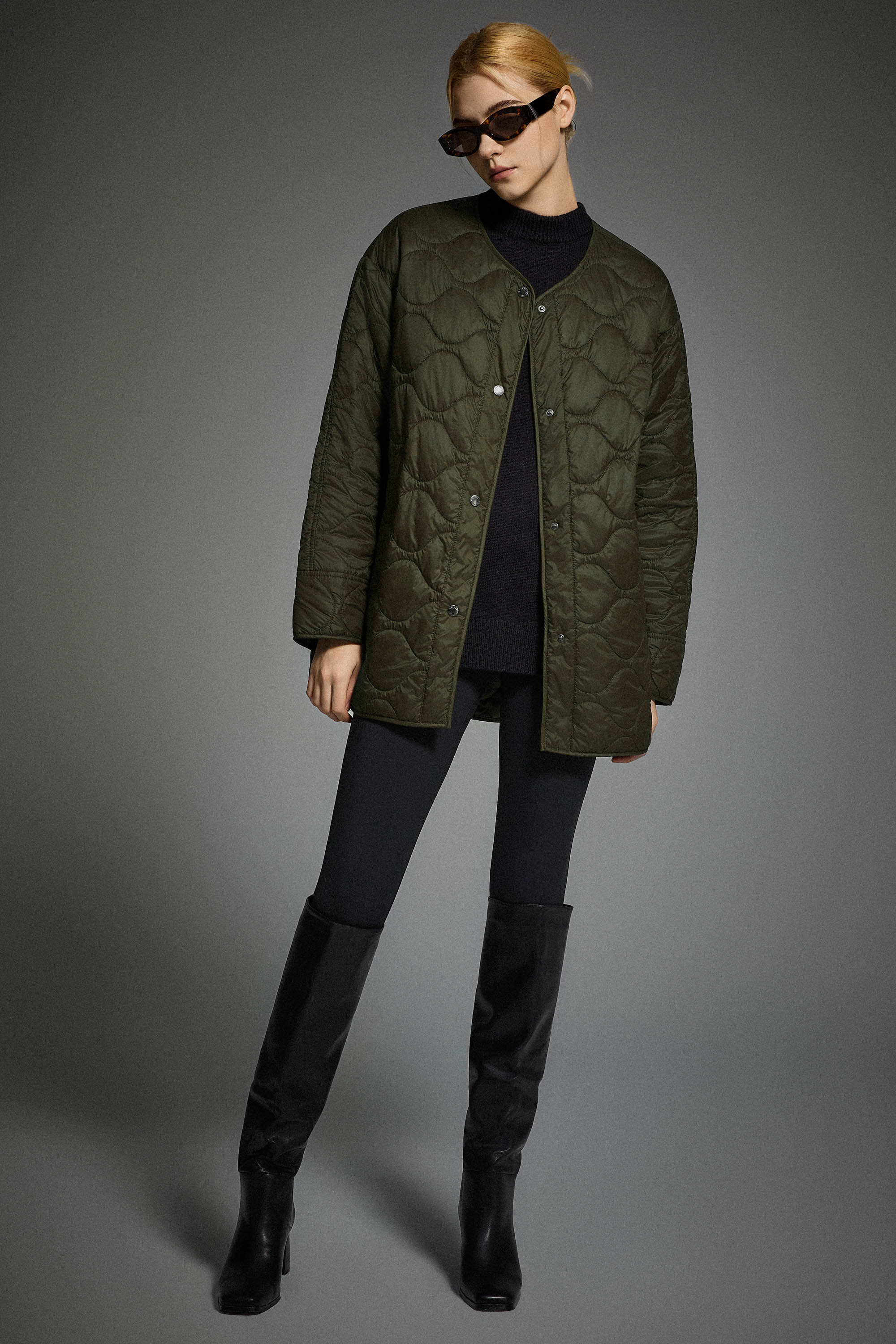 Oversized Quilted Drop-Shoulder Jacket Orolay #color_olive