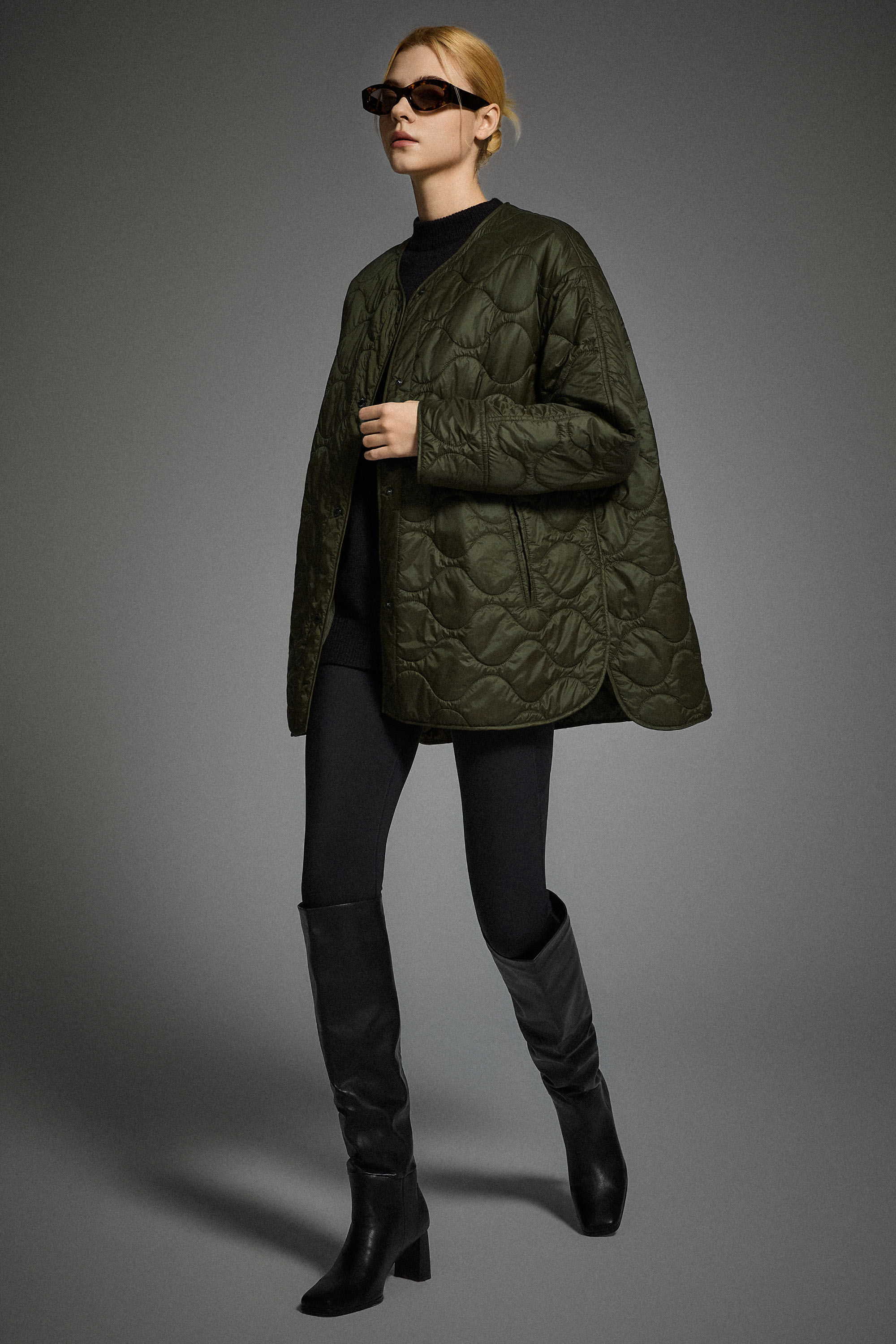 Oversized Quilted Drop-Shoulder Jacket Orolay #color_olive