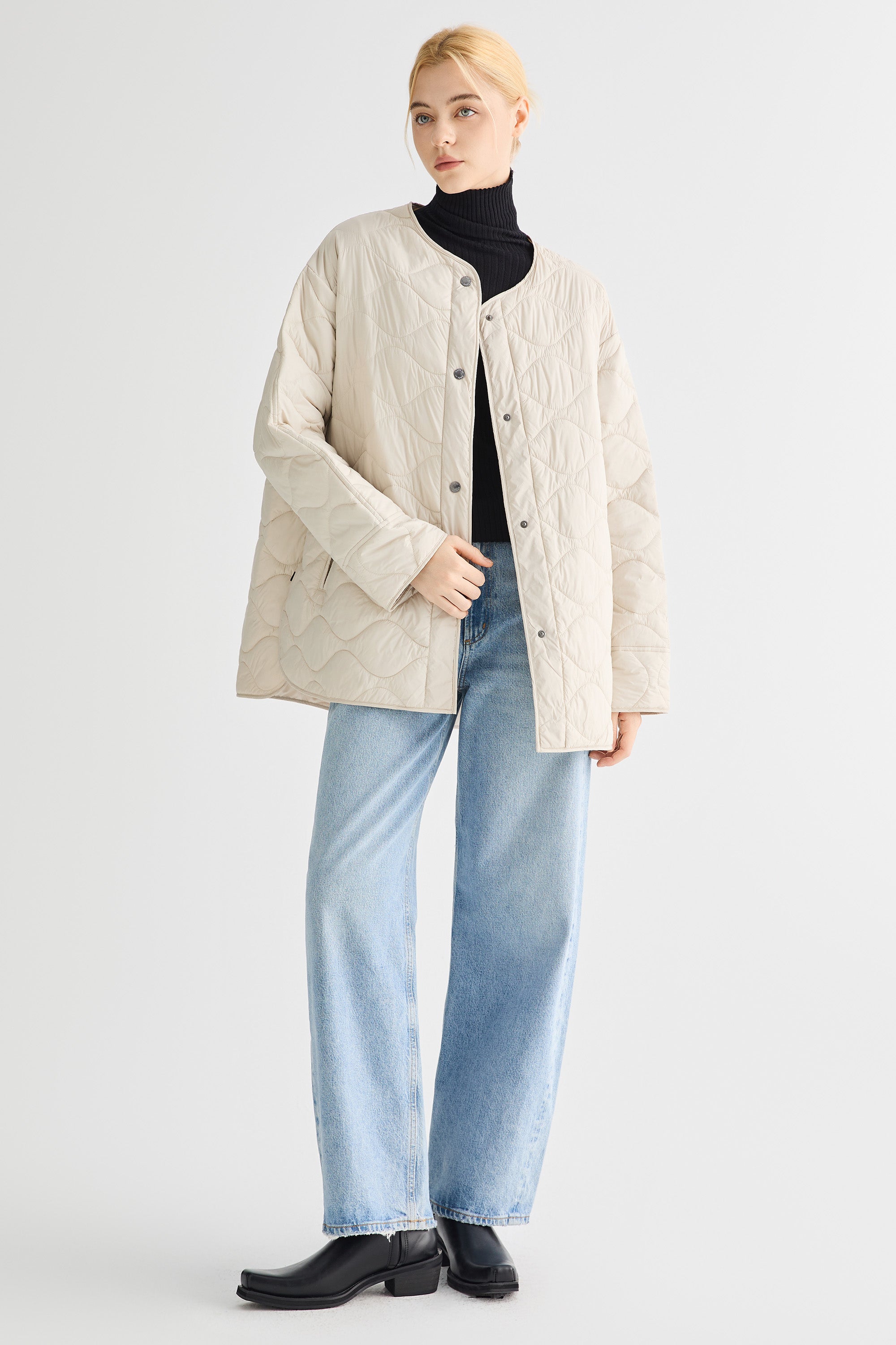 Oversized Quilted Drop-Shoulder Jacket Orolay #color_beige