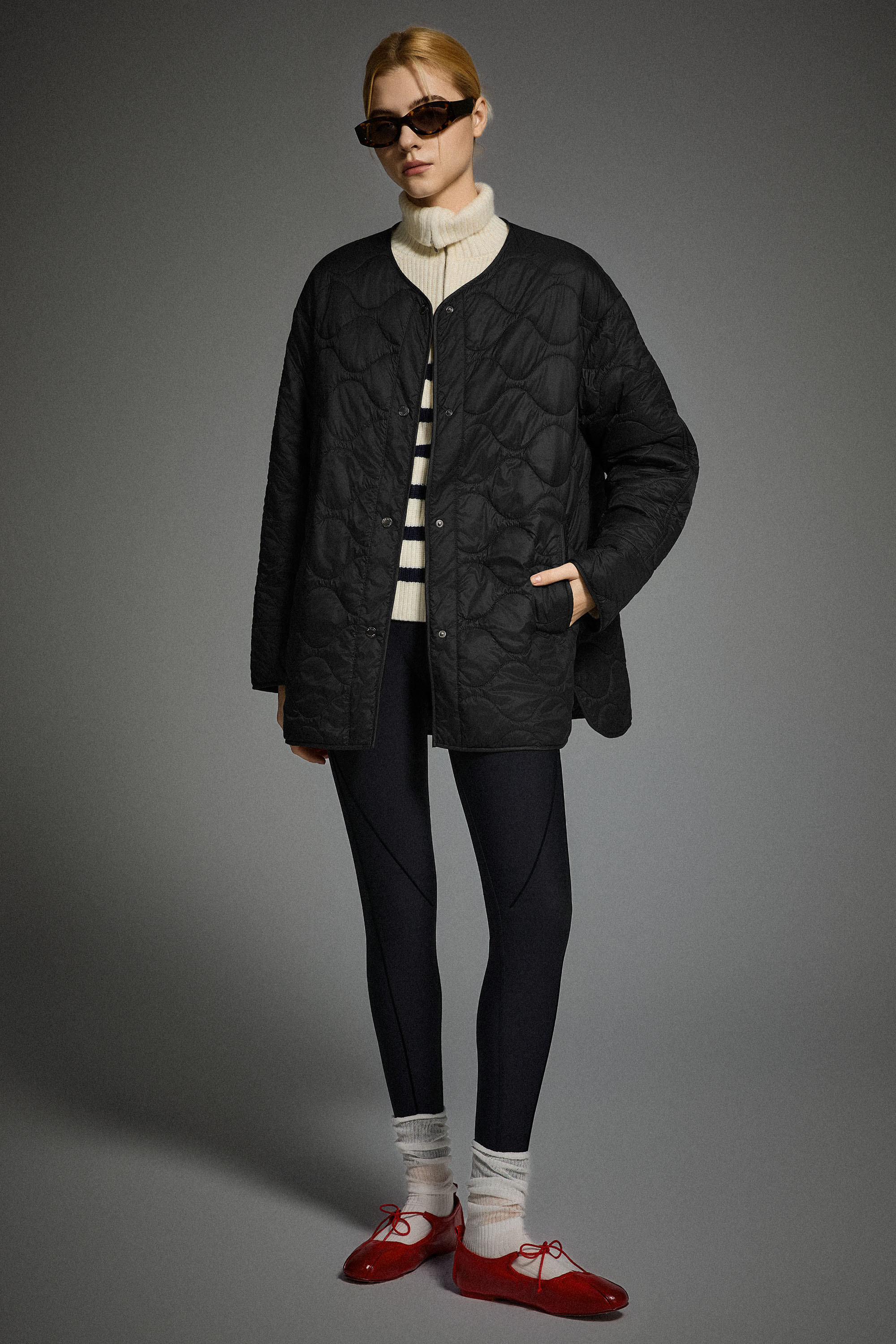 Oversized Quilted Drop-Shoulder Jacket Orolay #color_black