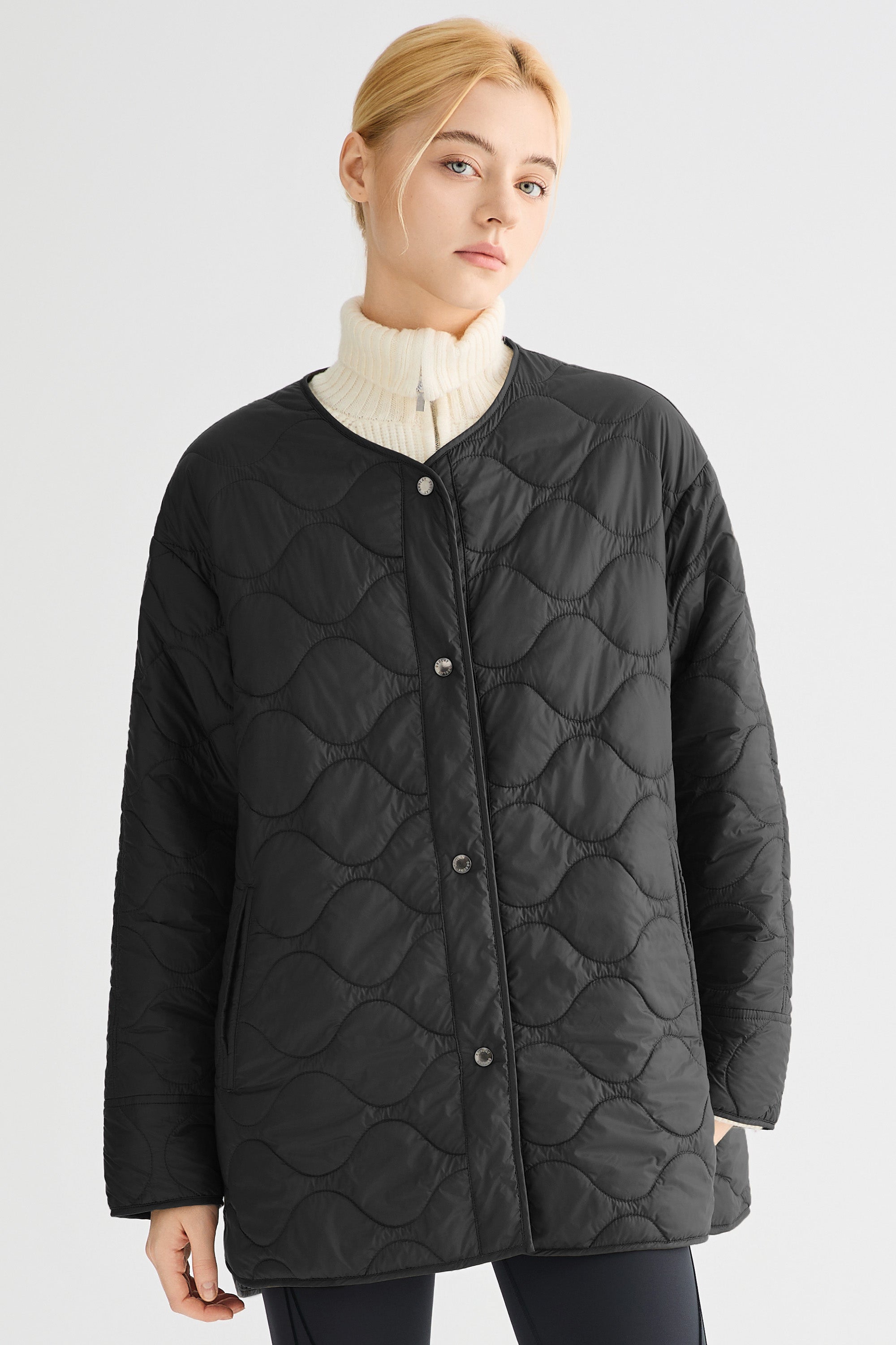 Oversized Quilted Drop-Shoulder Jacket Orolay #color_black