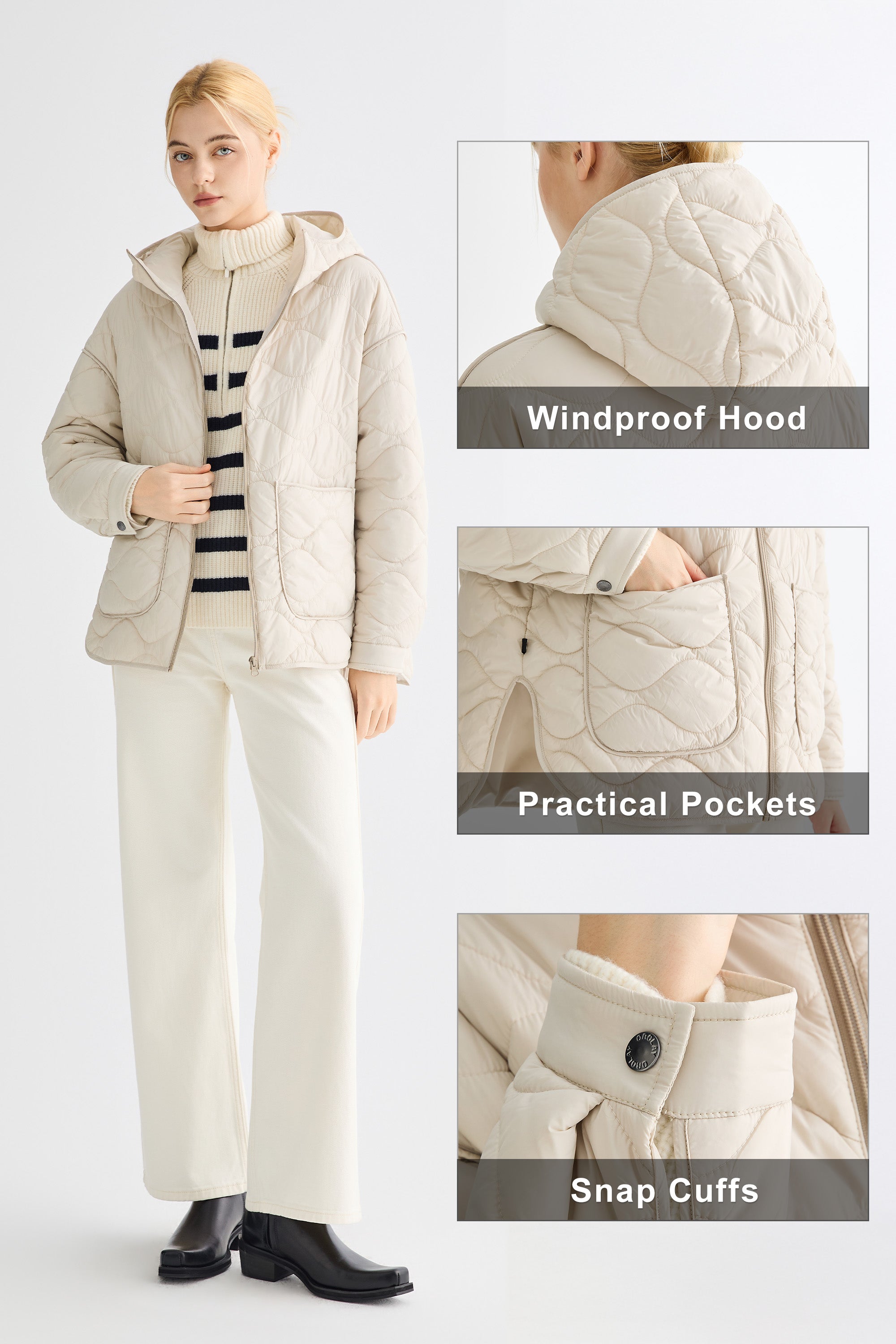 Oversized Quilted Hooded Drop-Shoulder Jacket OROLAY #color_beige
