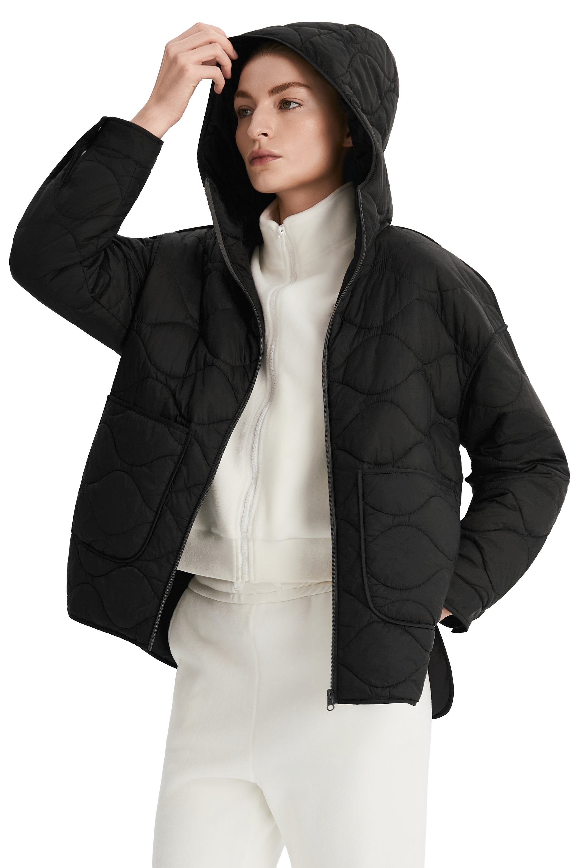 Oversized Quilted Hooded Drop-Shoulder Jacket OROLAY #color_black