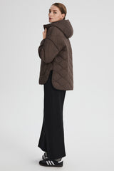 Oversized Quilted Hooded Drop-Shoulder Jacket OROLAY #color_coffee
