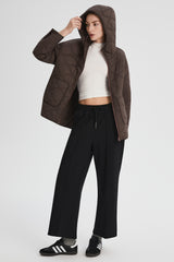 Oversized Quilted Hooded Drop-Shoulder Jacket OROLAY #color_coffee