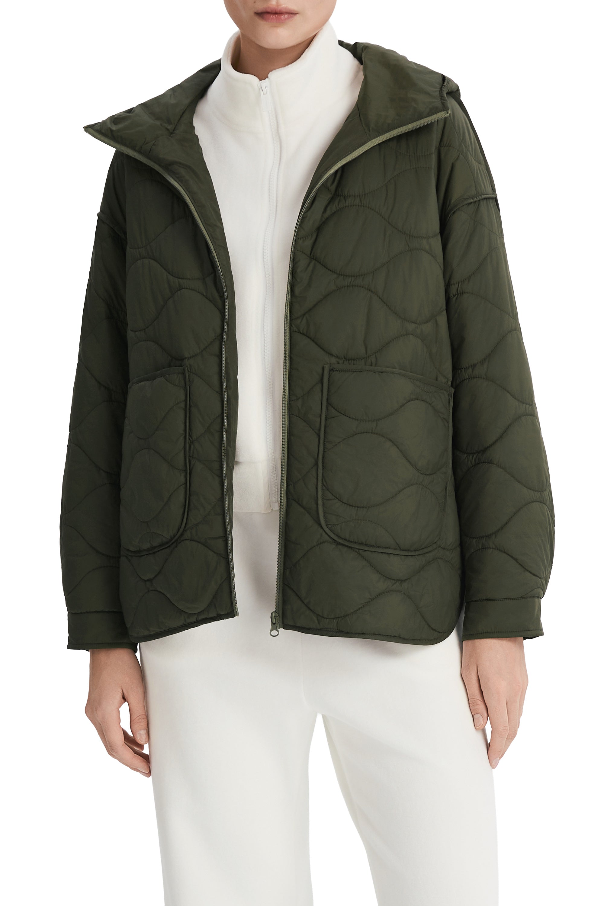Oversized Quilted Hooded Drop-Shoulder Jacket OROLAY #color_olive