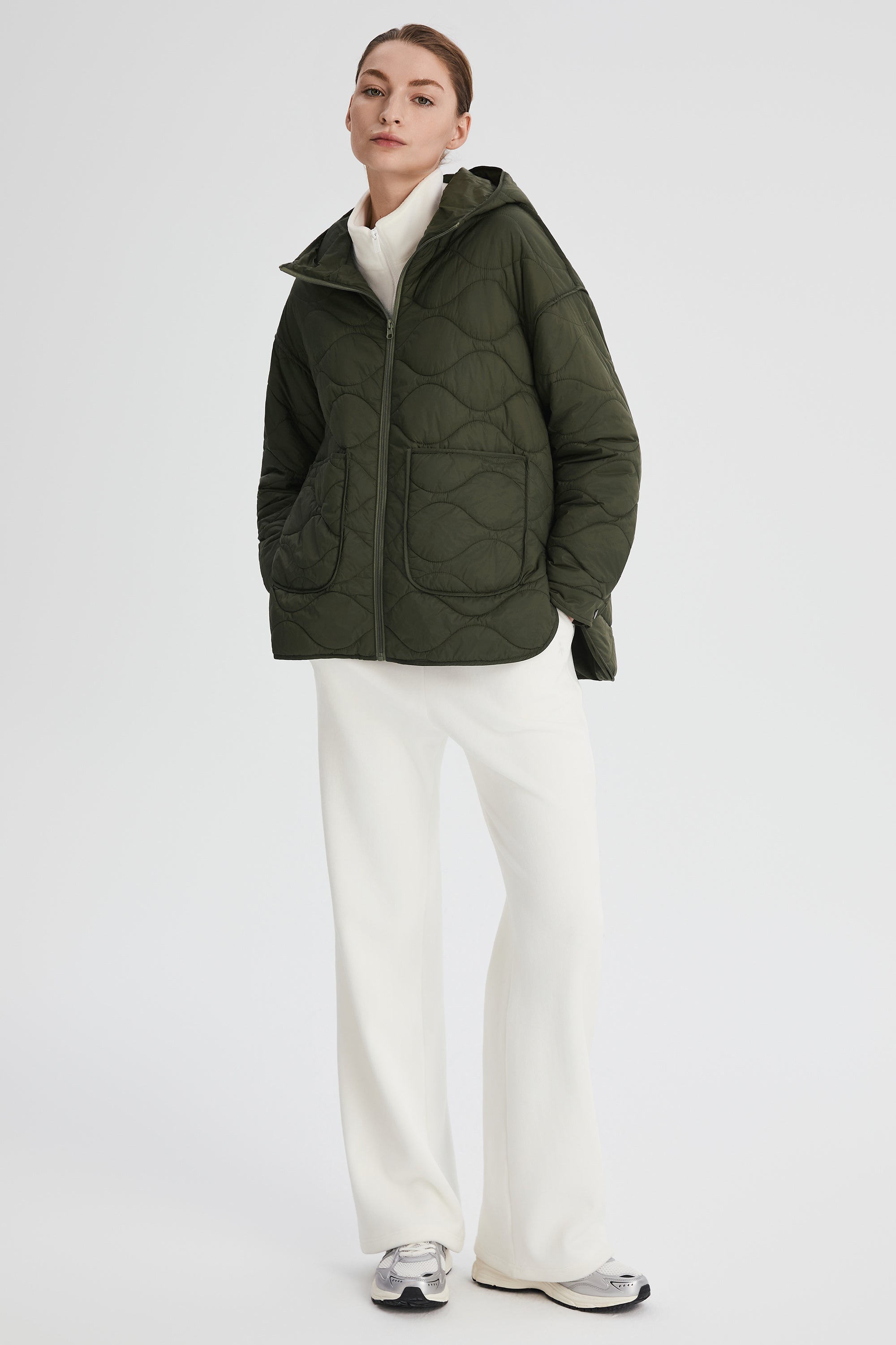 Oversized Quilted Hooded Drop-Shoulder Jacket OROLAY #color_olive