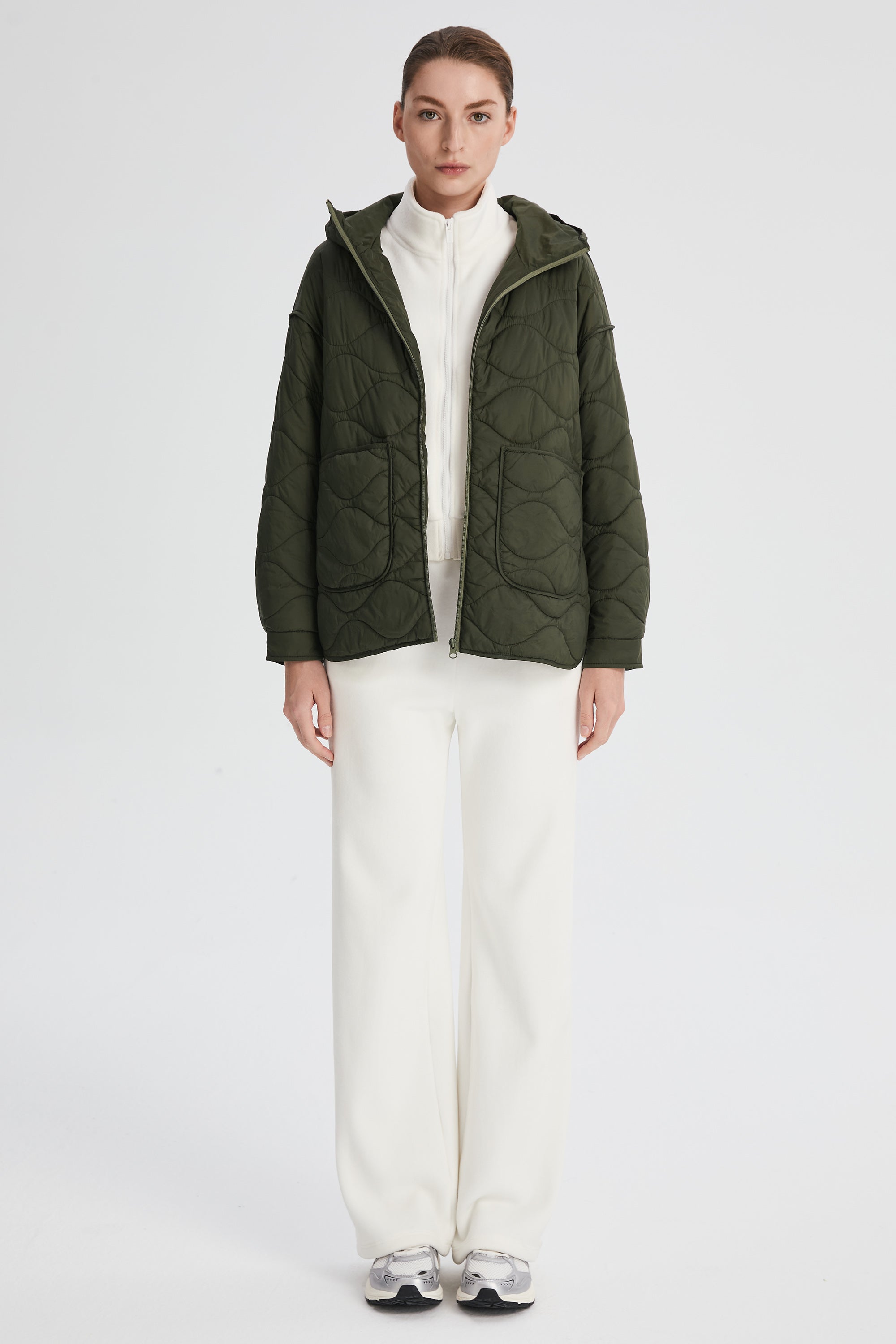 Oversized Quilted Hooded Drop-Shoulder Jacket OROLAY #color_olive