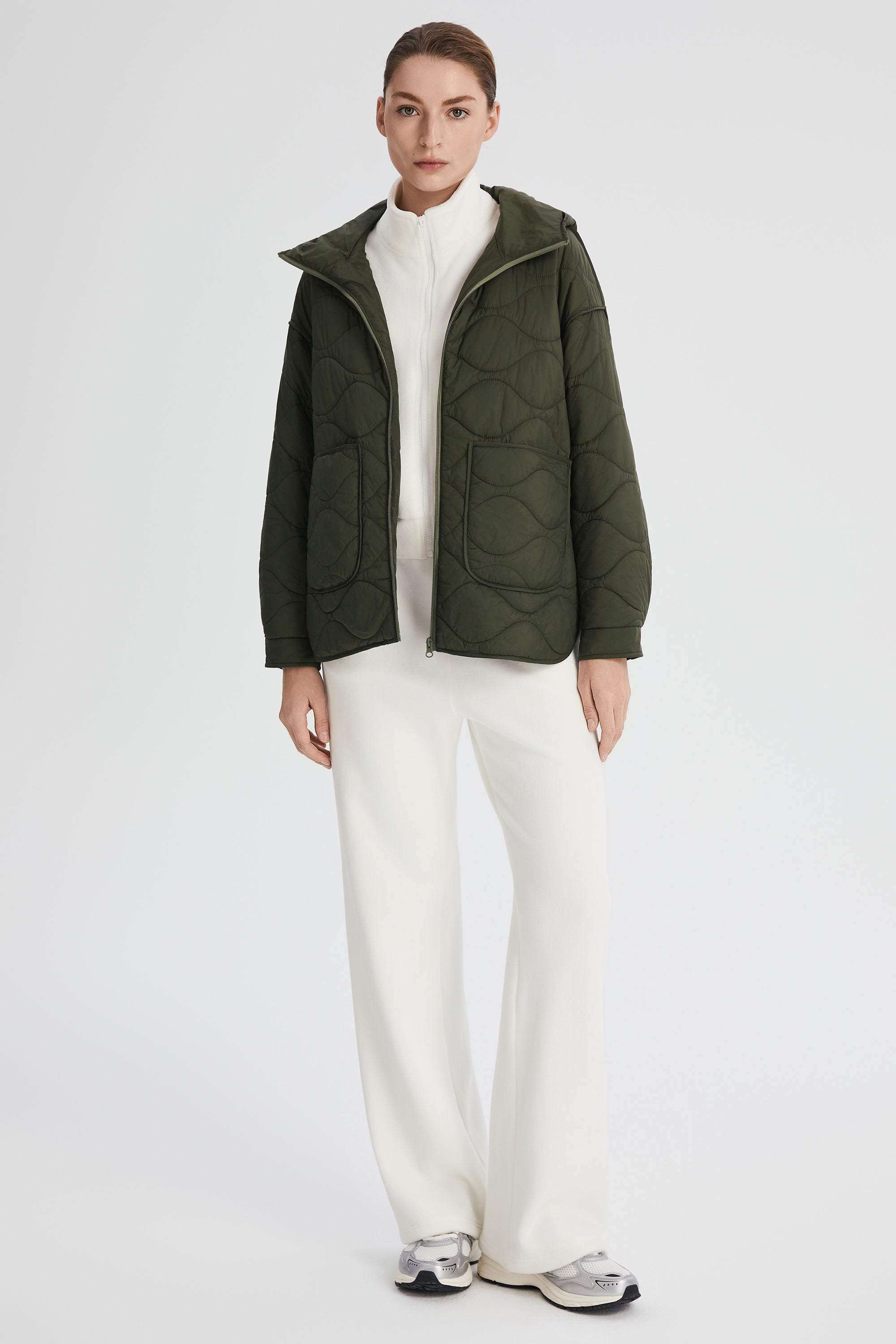 Oversized Quilted Hooded Drop-Shoulder Jacket OROLAY #color_olive