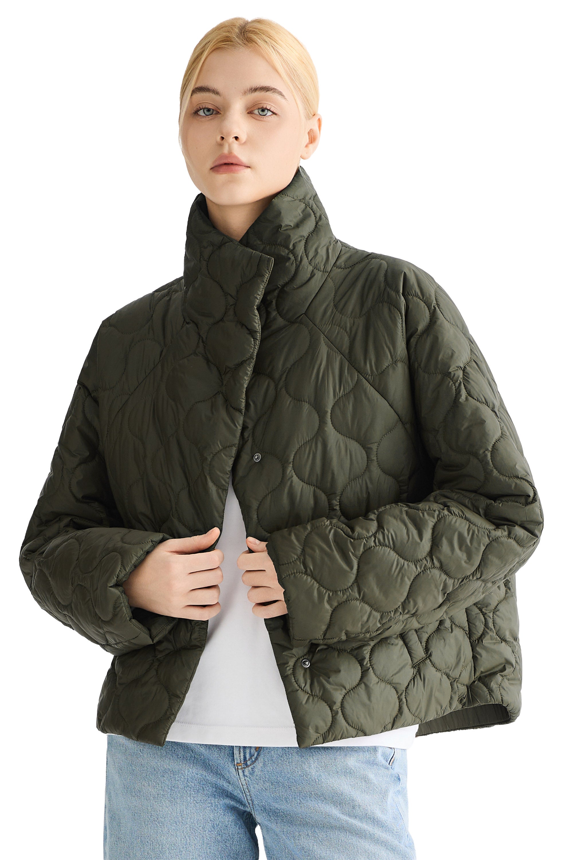 Oversized Quilted Raglan Sleeve Lightweight Jacket #color_green