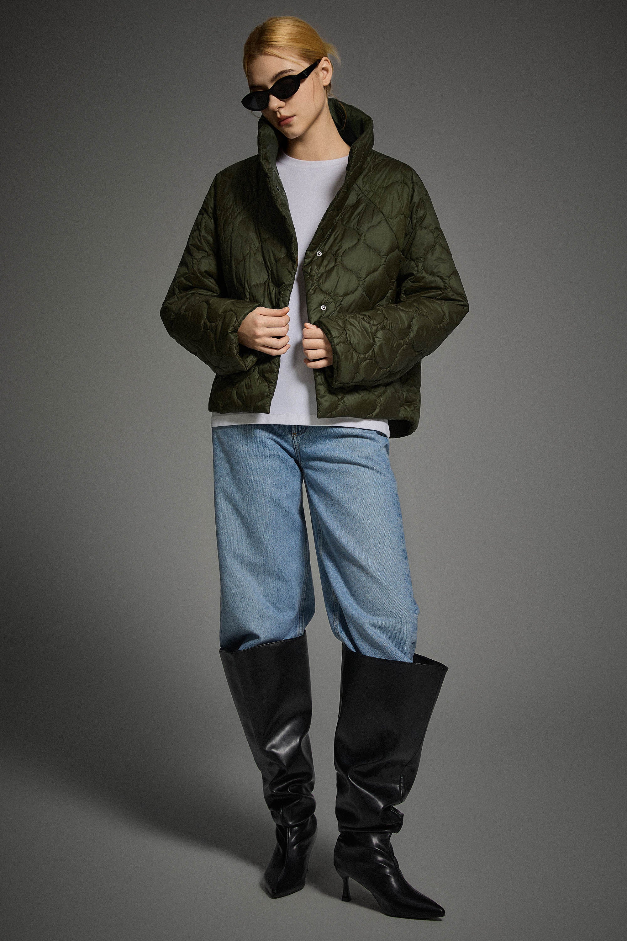 Oversized Quilted Raglan Sleeve Lightweight Jacket #color_green