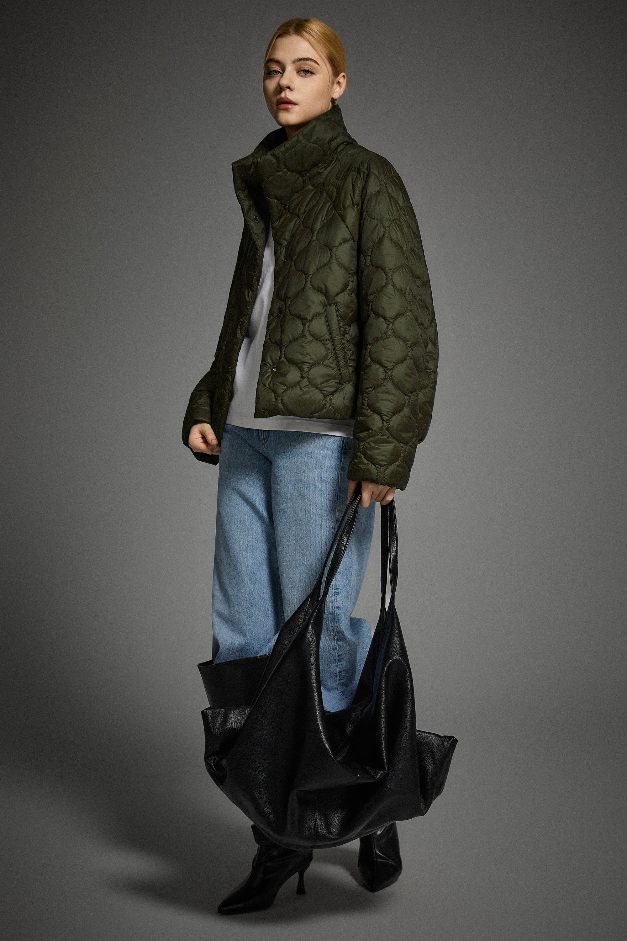 Oversized Quilted Raglan Sleeve Lightweight Jacket #color_green