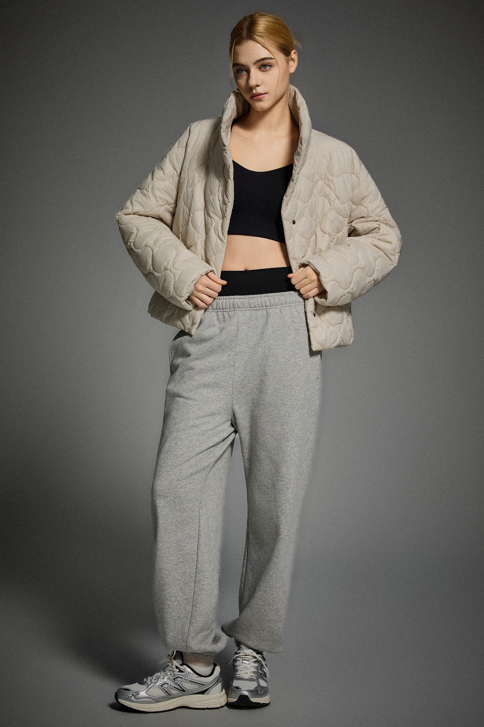 Oversized Quilted Raglan Sleeve Lightweight Jacket #color_beige