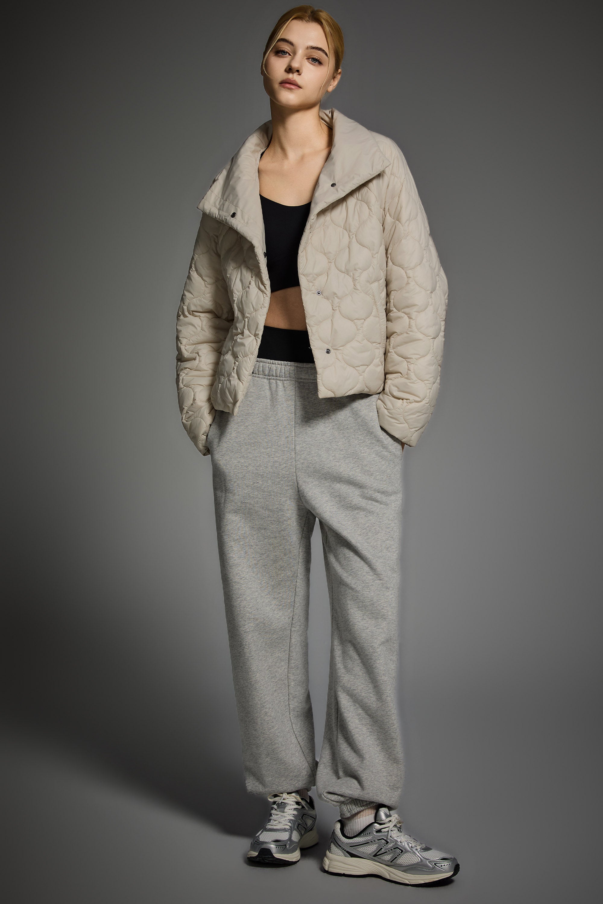 Oversized Quilted Raglan Sleeve Lightweight Jacket #color_beige