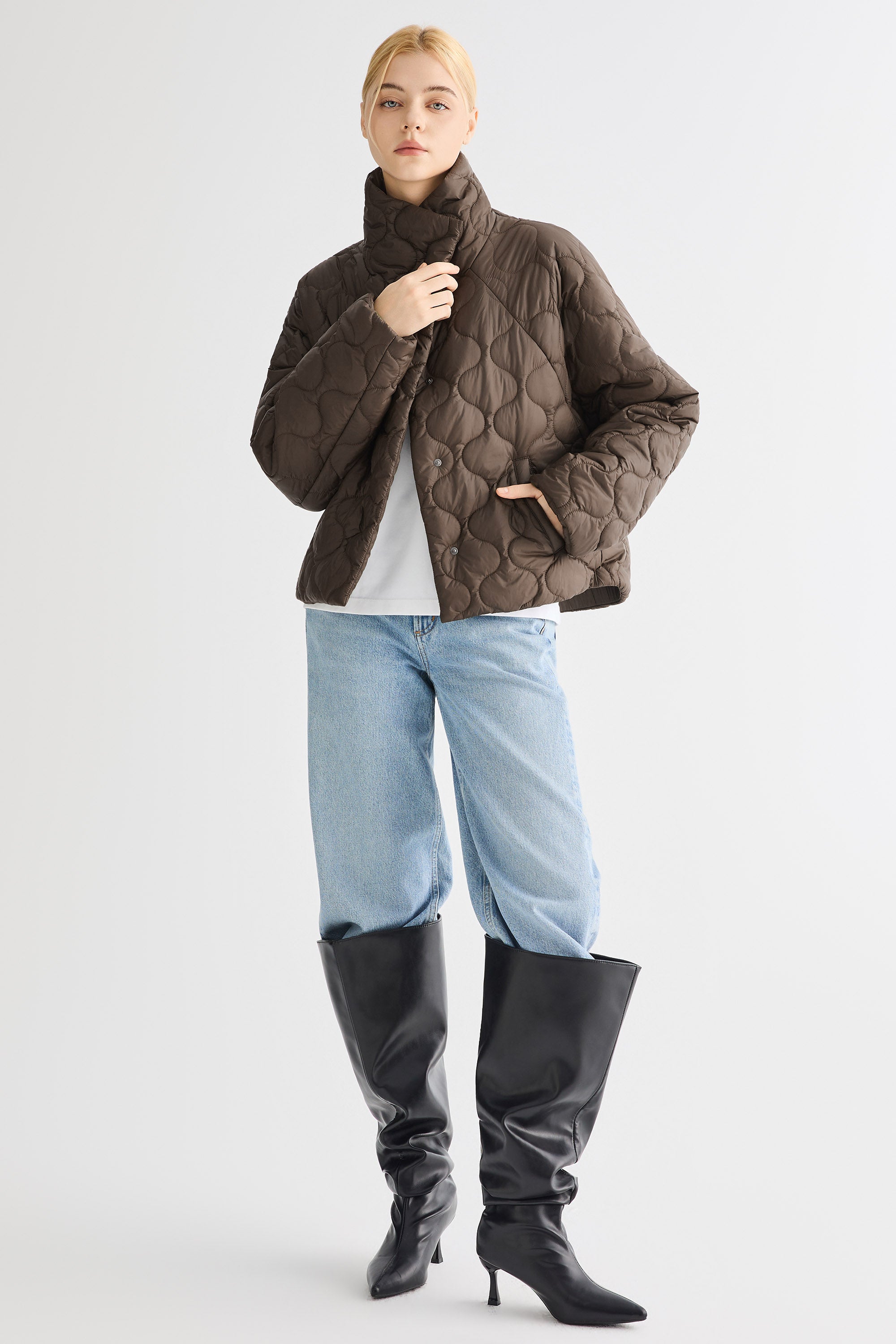 Oversized Quilted Raglan Sleeve Lightweight Jacket #color_coffee