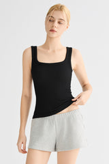 Padded Ribbed Wide-Strap Crew Tank orolay #color_black