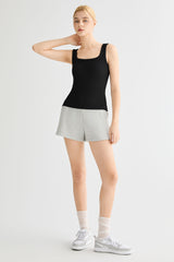 Padded Ribbed Wide-Strap Crew Tank orolay #color_black