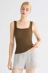 Padded Ribbed Wide-Strap Crew Tank orolay #color_brown
