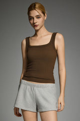 Padded Ribbed Wide-Strap Crew Tank orolay #color_brown